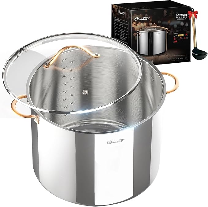 Ciwete Stock Pot 20 Quart, 3 Ply Stainless Steel Stock Pot by Ciwete