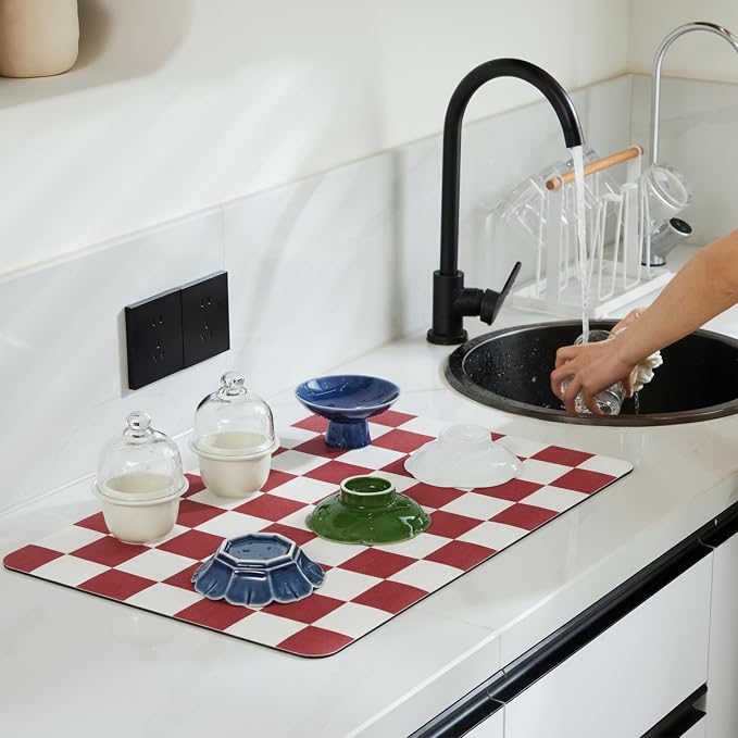 Ohocut Red Checkered Dish Drying Mat - Image 2