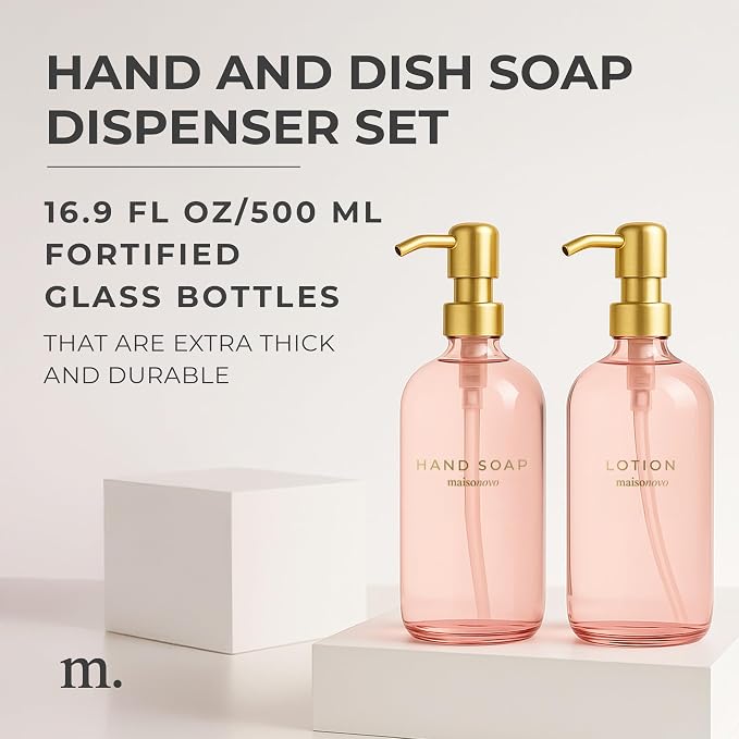 MaisoNovo Soap Dispenser 2-Piece Set | 16.9oz Pink Bottles - Image 2