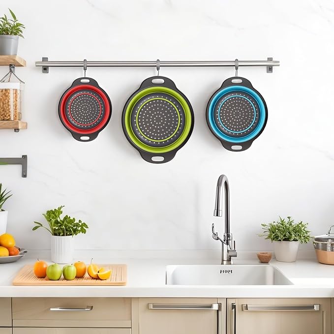 Collapsible Colander 3-Pack Set Space-Saving Foldable Kitchen Strainer - Image 7