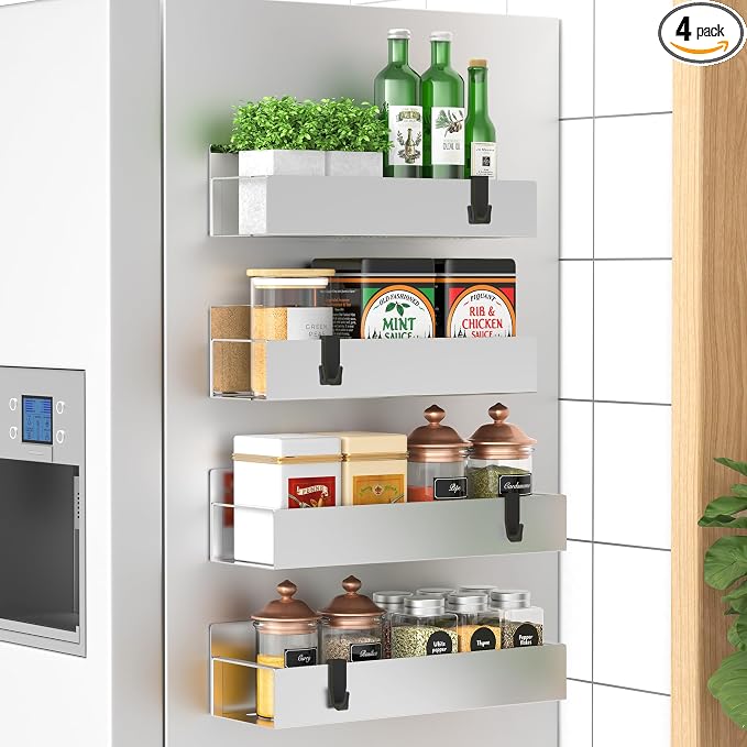 HuggieGems 4 Pack Magnetic Spice Storage Rack Organizer by HuggieGems