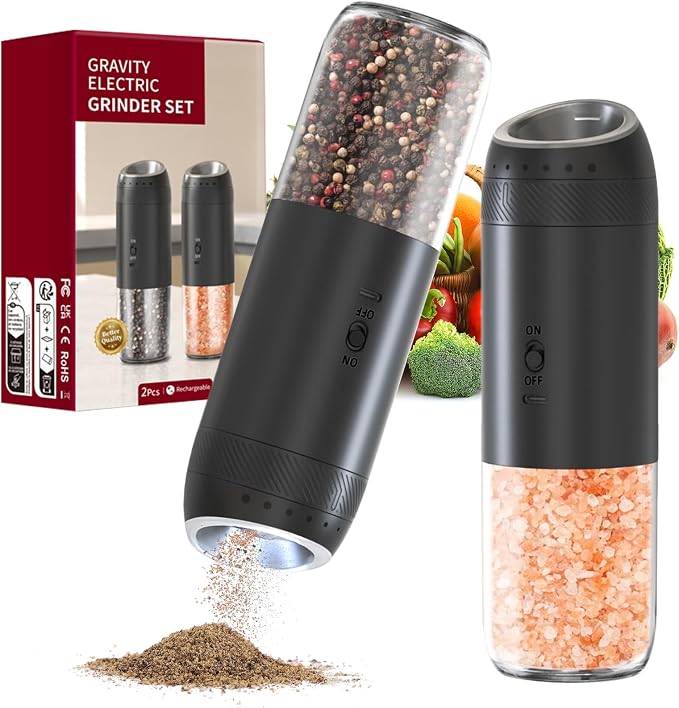 Gravity Electric Salt and Pepper Grinder Set Rechargeable, External Adjustable by Jasee