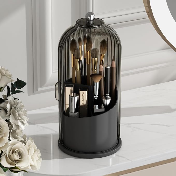 GAXmi Makeup Brush Holder with Lid Cosmetic Tools Organizer 360 Rotating by GAXmi