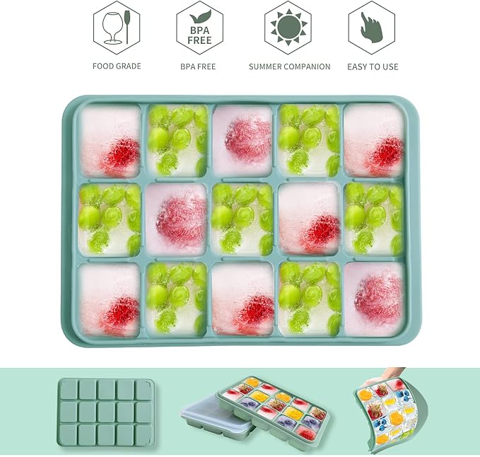 Ice Cube Trays Set of 2, Easy Release 15 Flexible Silicone Ice Cube Molds - Image 4