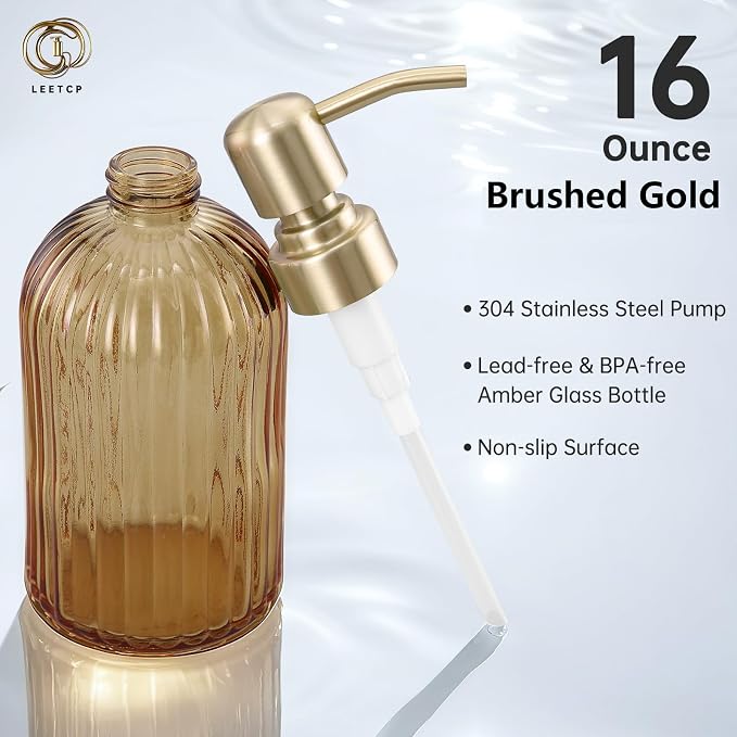 16 OZ Amber Glass Soap Dispenser, Amber Stripe Bathroom Hand Soap Dispensers - Image 5