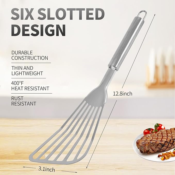 2Pack Fish Spatula Stainless Steel, Premium Fish Turner Spatula, Flexible - Image 2