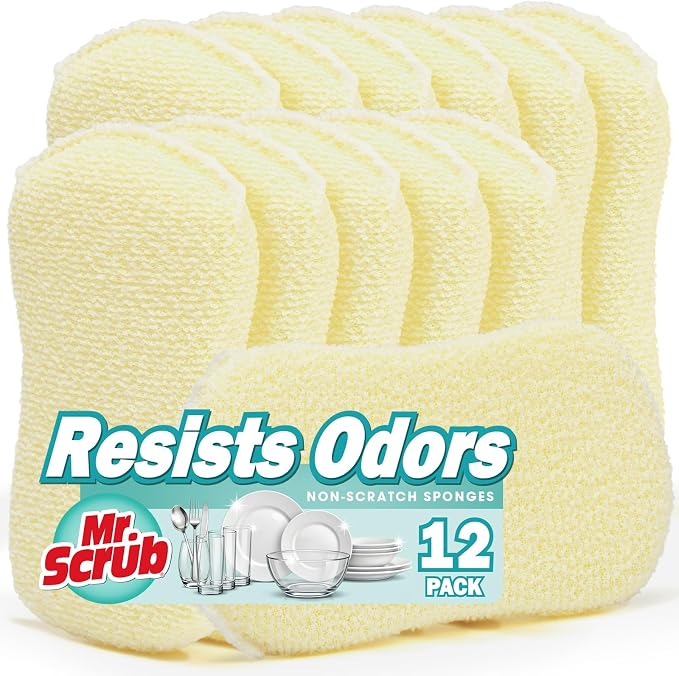 Mr. Scrub Kitchen Sponges, Dish Scrub Sponge 12 Pack Odor-Resistant, by MrScrubCleaninghelpers