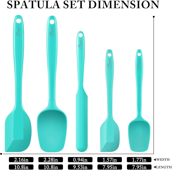 HOTEC 600℉ Heat Resistant BPA-Free Silicone Rubber Spatula Set, Kitchen Cooking - Image 2