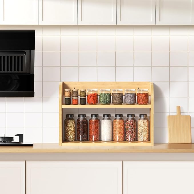 ROMGUAR CRAFT 2 Tier Bamboo Spice Rack, Countertop or Wall Mounting Wood Spice - Image 6