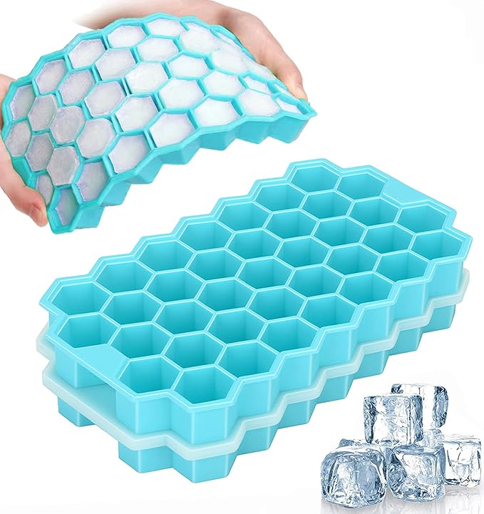 Azyh Ice Cube Trays with Lid, 2 Pack Silicone Ice Cube Trays with Lid-37 Grid by WeWishYouAMerryChristmas