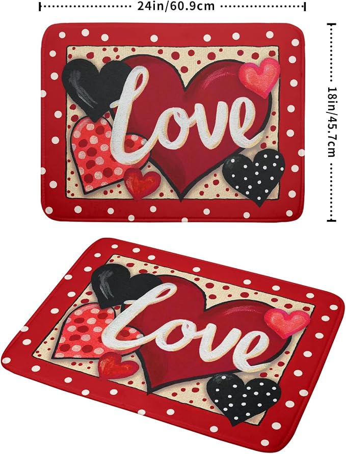 Love Heart Dish Drying Mat 18"x24" Red Dots Microfiber Dish Rack Mat Holiday - Image 2
