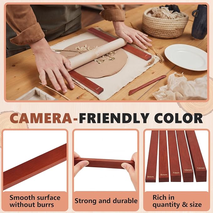 Sasylvia 10 Pcs Pottery Rolling Pin Guides Wood Teaching Rolling Mud Stick - Image 3