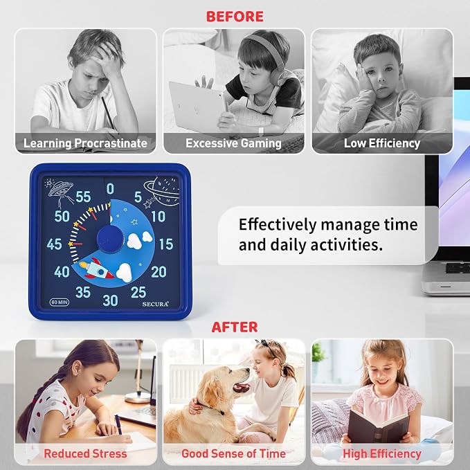 Secura 60-Minute Visual Timer for Kids, Time Clocks, Countdown Timer for Office - Image 2