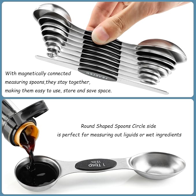 Magnetic Measuring Spoons Set of 9 Stainless Steel Dual Sided Stackable - Image 4