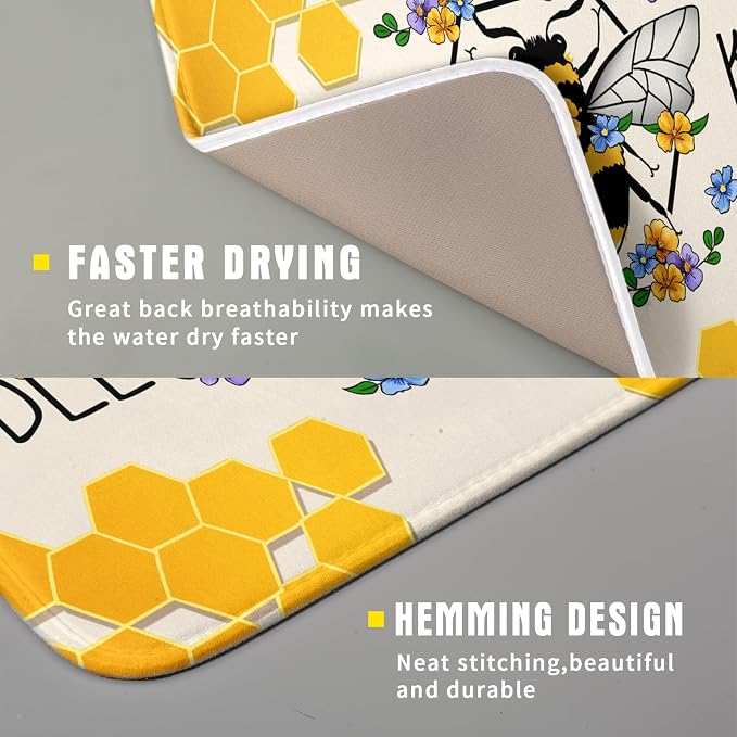 Giwawa Bee Kind Dish Drying Mat, Summer Bees Flowers Dish Drainer Mats - Image 3