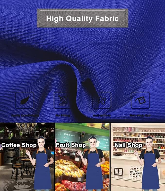 Kitchen Bib Apron with Pockets, Women Men Adjustable Neck Strap Water Resistant - Image 6
