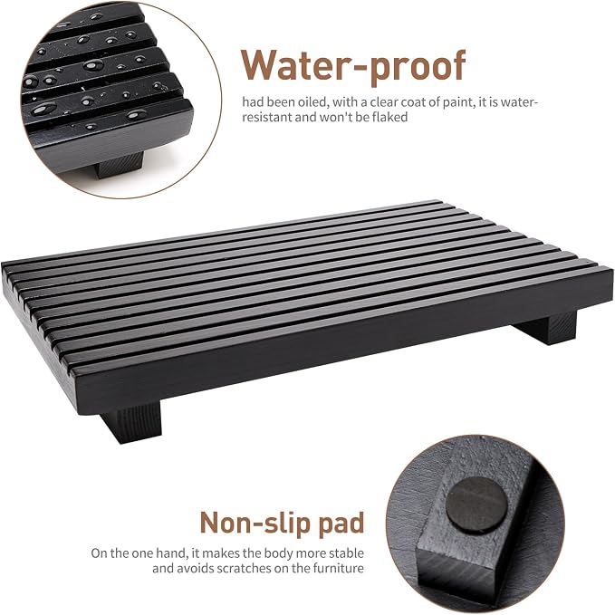 Renawe Black Bathroom Counter Tray Organizer Wood Riser Stand Kitchen - Image 3