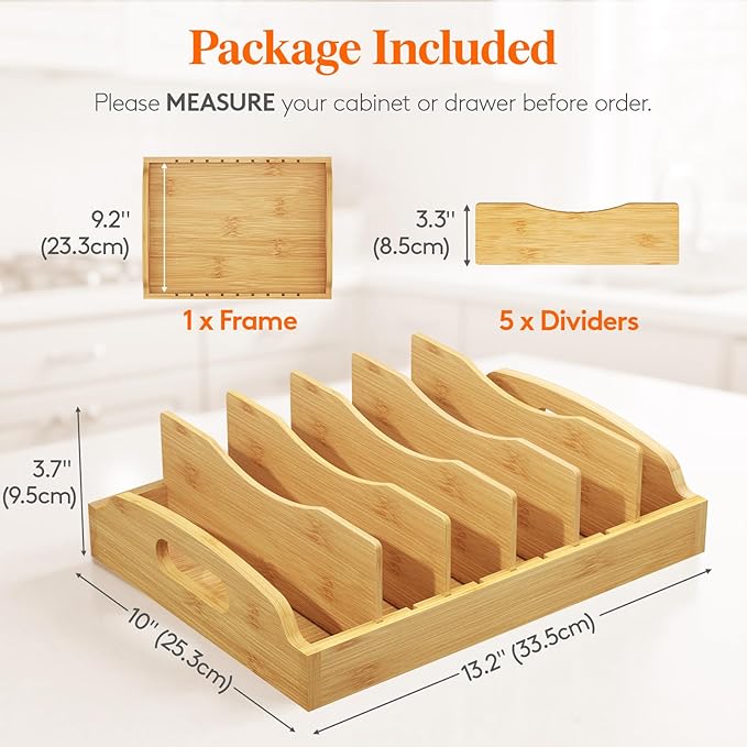 Lifewit Bamboo Lid Organizers for Inside Cabinet, Food Storage Container Lid - Image 2