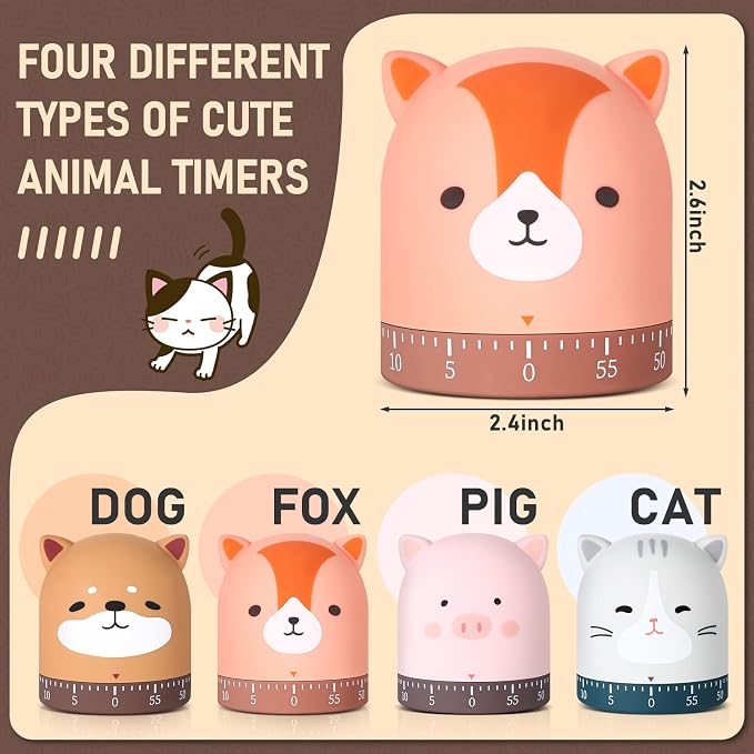 Queekay 4 Pcs Kitchen Cooking Timer Animal Mechanical Timer 60 Minute Wind up - Image 2