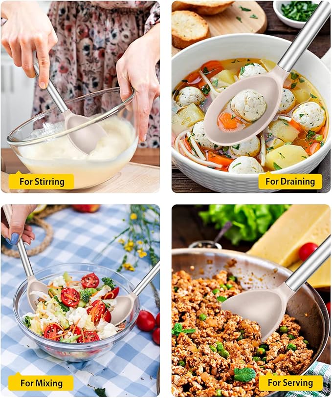 Pack of 2 Large Silicone Cooking Spoons, Non Stick Solid Basting Spoon - Image 3