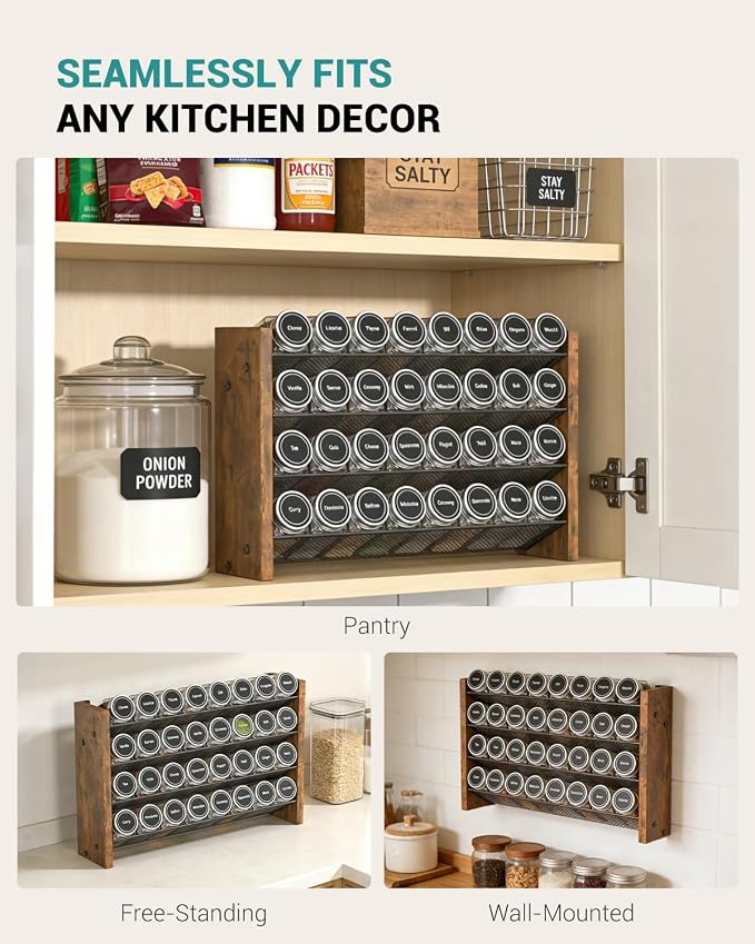 NESAPTO Spice Rack Organizer for Cabinet, Wood 4-Tier Vertical Seasoning - Image 6