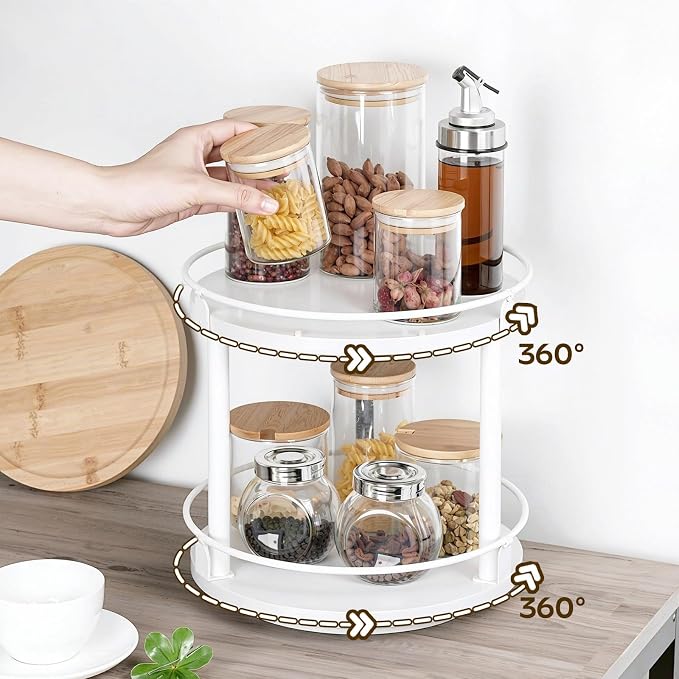 YATINEY Lazy Susan Organizer, Rotating Spice Rack, 2 Tier Spice Turntable - Image 3