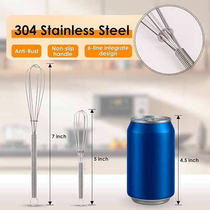 HOTEC Mini Whisks Anti-Rust 304 Stainless Steel Set of 2-5“ & 7", Small Whisk - Image 3