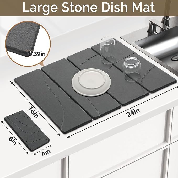Large Stone Dish Drying Mat for Kitchen Counter, Foldable Water Absorbing - Image 2
