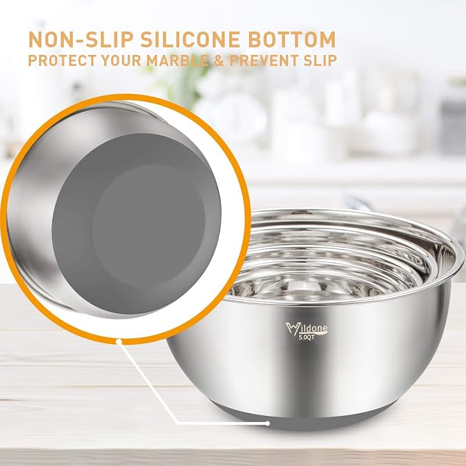 Wildone Mixing Bowls with Airtight Lids Set, with Grater Attachments & Non-Slip - Image 5