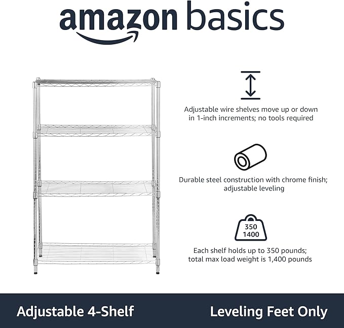 Amazon Basics 4-Shelf Adjustable Heavy Duty Steel Wire Rack Storage Shelving - Image 4