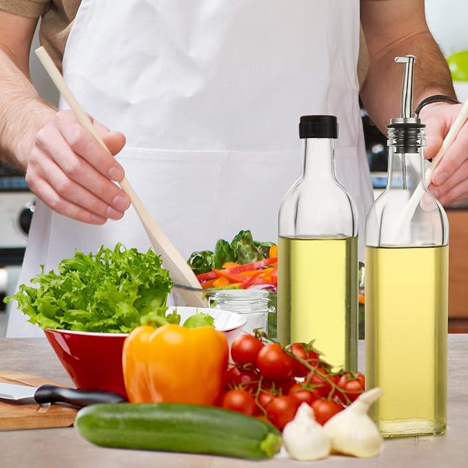 AOZITA 17 oz Glass Olive Oil Dispenser Bottle Set - 500ml Clear Oil & Vinegar - Image 6