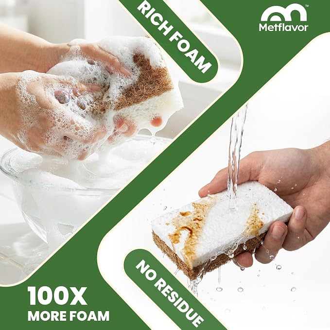 Metflavor 6 Pack Natural Kitchen Sponges, Biodegradable Non-Scratch Cellulose - Image 5