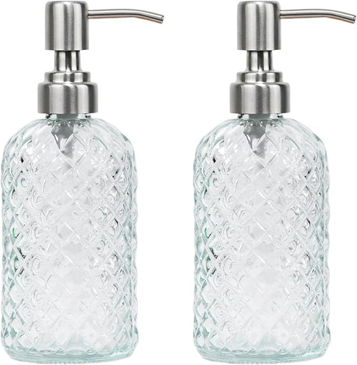 16 oz Diamond Pattern Glass Soap Dispenser, Kitchen and Bathroom Refillable by SDlumeiy