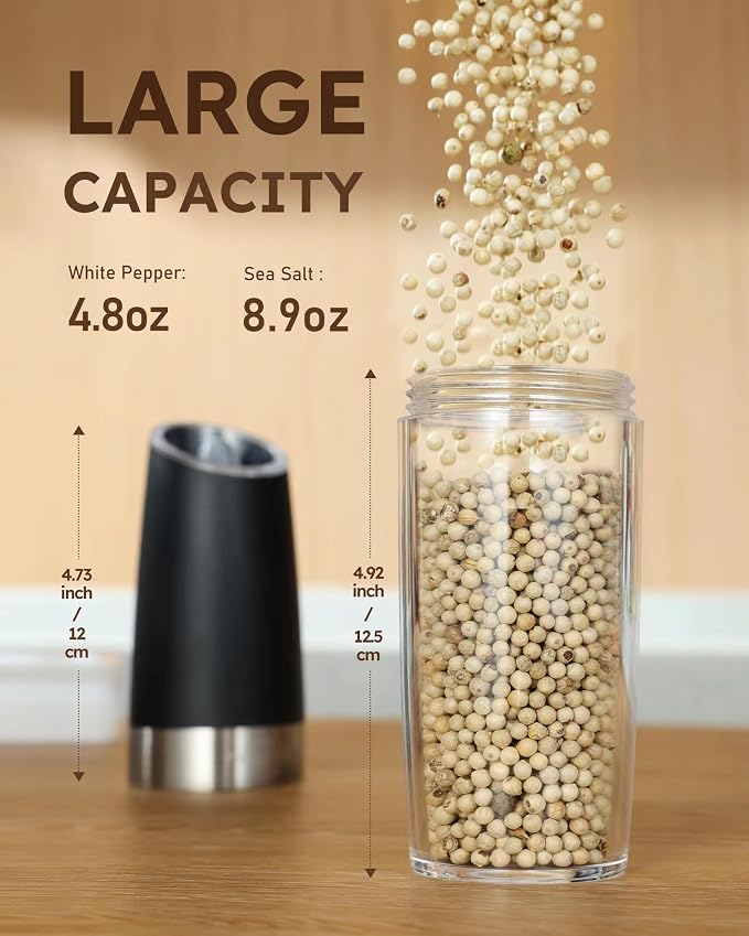 Sangcon Gravity Electric Salt and Pepper Grinder Set Shakers UPGRADED 9OZ XL - Image 5