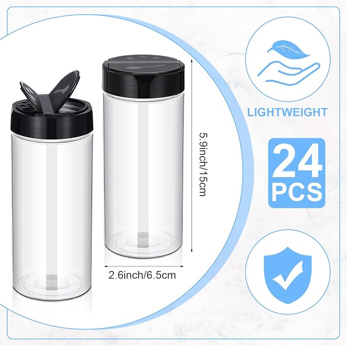 Zhehao 24 Pieces Plastic Spice Containers Plastic Spice Bottles Clear Reusable - Image 2