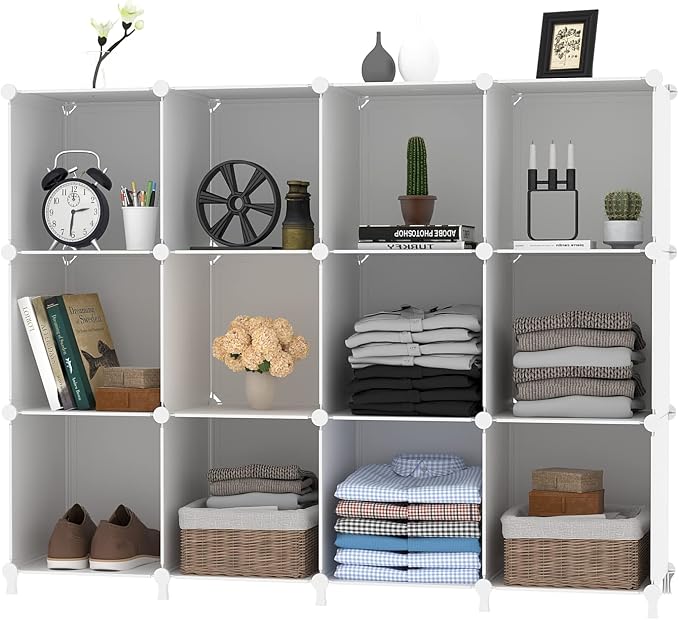 AWTATOS Cube Storage Organizer Storage 12 Cube Bookshelf DIY Plastic Closet - Image 8