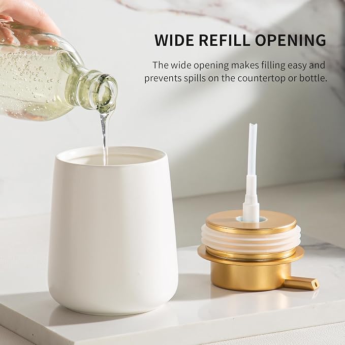 Enra Ceramic Soap Dispenser, 12 Oz Wide-Mouth Hand Lotion Dispenser - Image 2