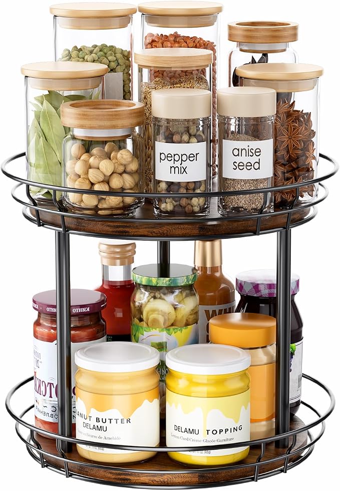 LAMU 12'' Lazy Susan Turntable Organizer, 2 Tier Round Rotating Spice Rack - Image 9