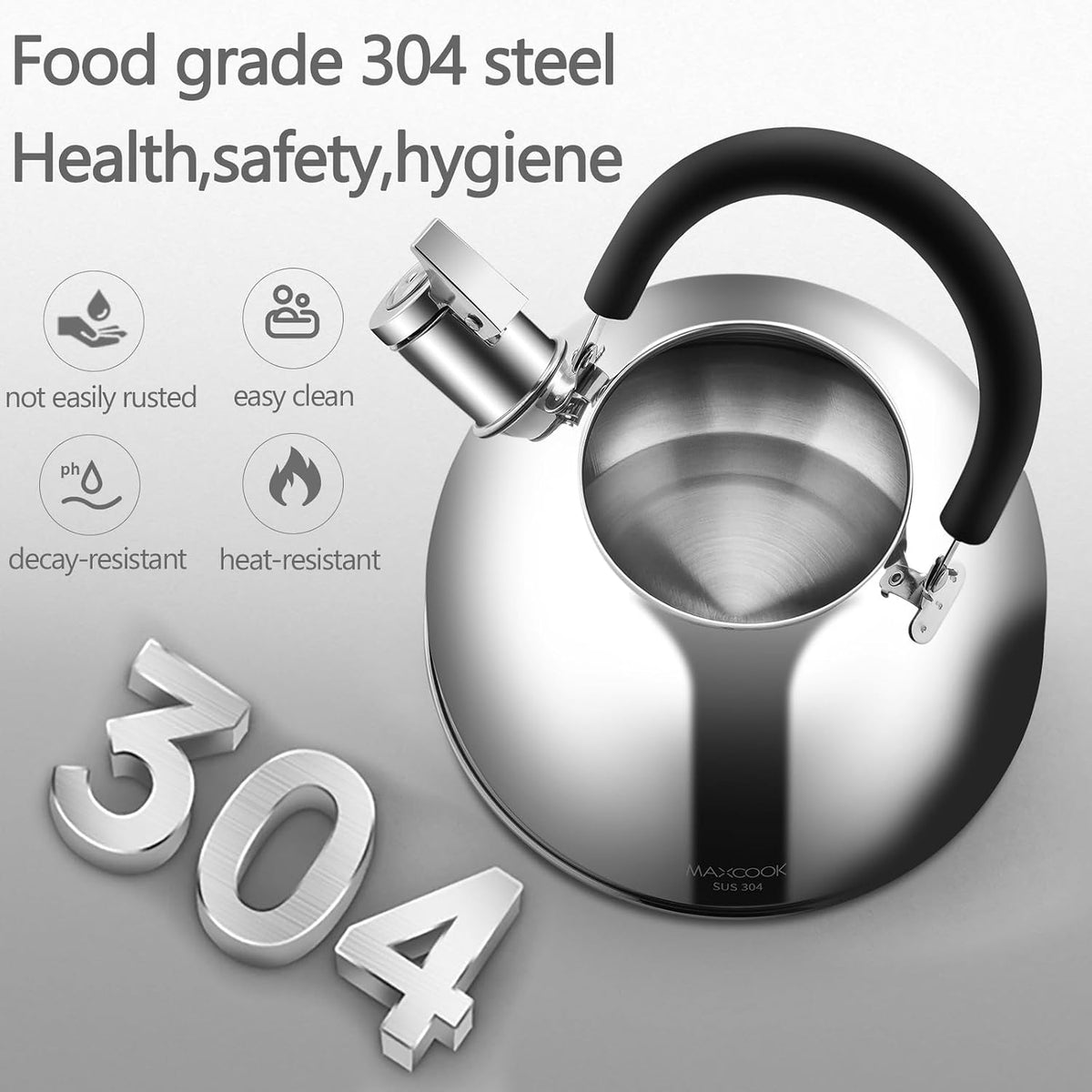 304 Stainless Steel Whistling Tea Kettle 3.17 Quart/3L Tea Pot