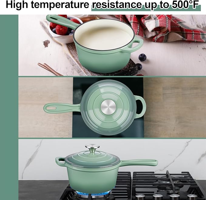 1 Qt & 2 Qt Saucepan Set, Leonyo Enameled Cast Iron Sauce Pan, Cast Iron Dutch - Image 6