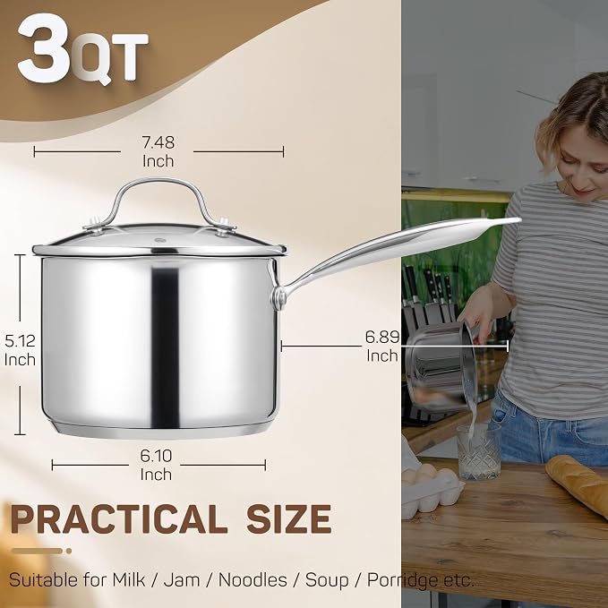 Ciwete 3 Qt Stainless Steel Saucepan - Image 4