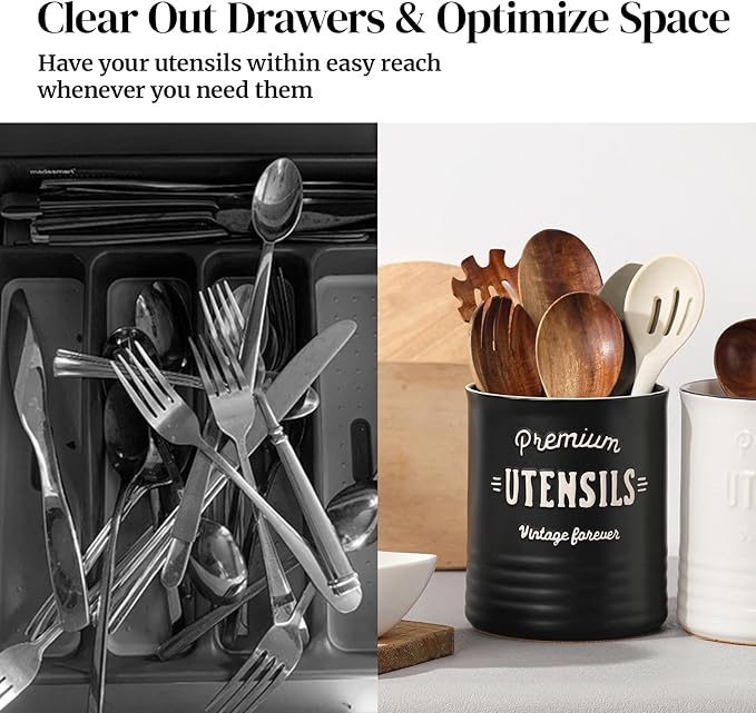 DOWAN 7.2″ Extra Large Utensil Holder, Farmhouse Utensil Holder - Image 6