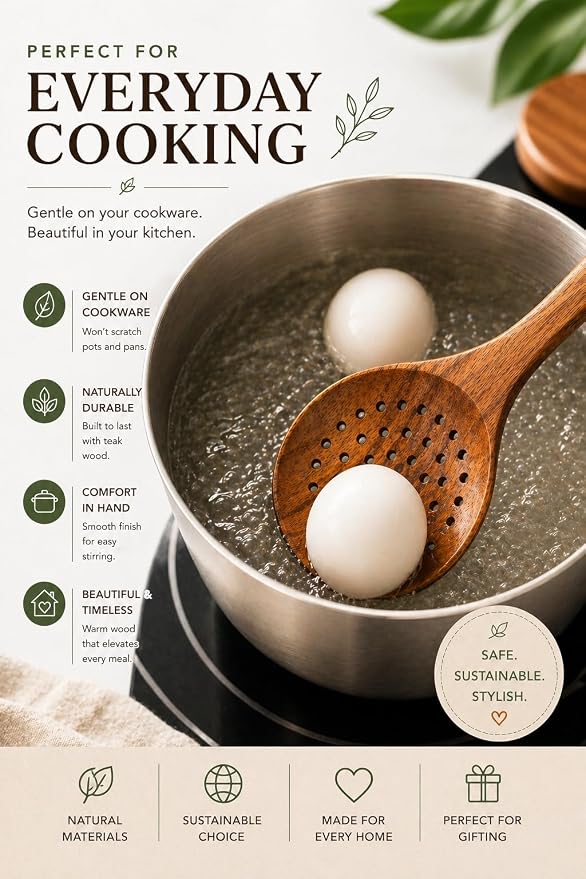 Wooden Cooking Utensils Set – Coki Home 9-Piece Teak Wood Kitchen Utensils - Image 5