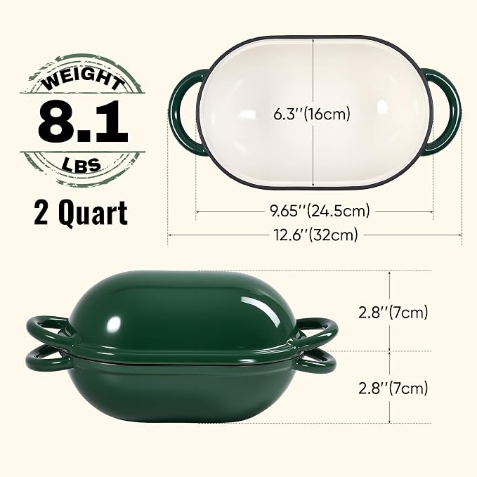 2 QT Oval Dutch Oven for Bread Baking, Enamelled Cast Iron Bread Oven for - Image 3