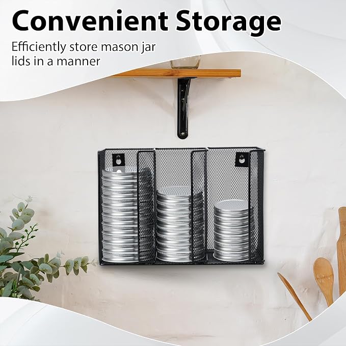 Wall Mounted Mason Jar Lid Organizer Metal Mason Jar Lid Holder 3-Compartment - Image 6