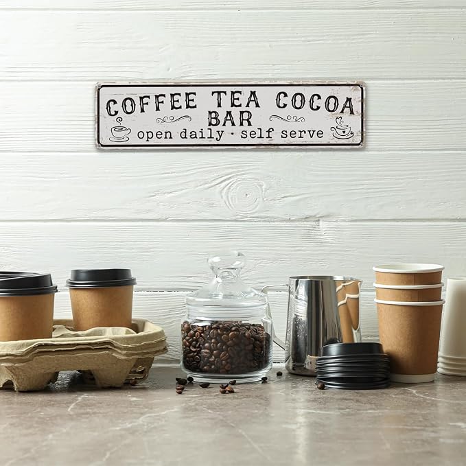 Coffee Signs for Wall, Coffee Tea Cocoa Bar Sign, Retro Metal Tin Sign - Image 4