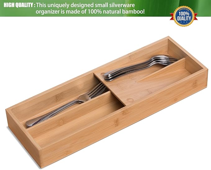 guiogc Bamboo Silverware Drawer Organizer, Kitchen Small Silverware Organizer - Image 4