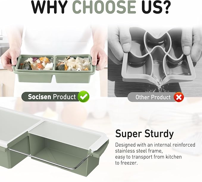 Silicone Freezer Tray with Lid Soup Freezer Container Molds with Steel - Image 4