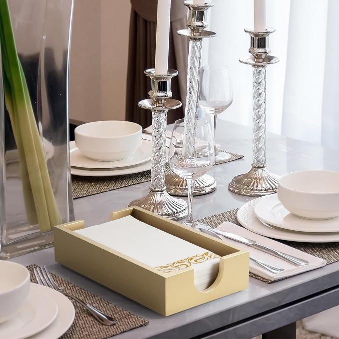 Gold Napkin Holder for Bathroom, Wooden Guest Towel Holder Tray for Bathroom - Image 5
