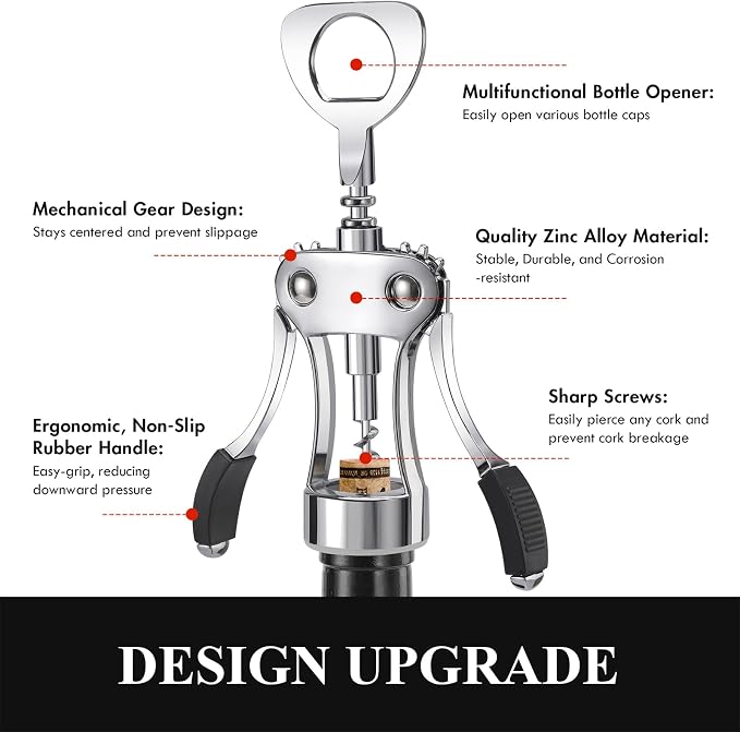 KORCCI Wine Opener, Heavy-Duty Zinc Alloy Wing Corkscrew, Premium Beer Bottle - Image 6